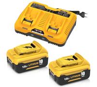 2 Pièces 10.0Ah de Rechange pour Dewalt Batterie 18V DCB204/DCB206 + Chargeur Double DCB102 pour Perceuse DCD791/Marteau-perforateur DCH273/Scie Circulaire DCS391 - Travaux Chantier, Bricolag