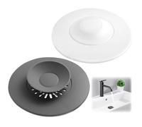 2 Pièces 11.5 cm Filtre Universel Antidérapant en Silicone | Silicone Bouchon Baignoire Universel, Bouchon Lavabo Salle de Bain, Gris et Blanc Bouchon Evier, pour Douche, Baignoire