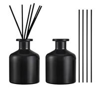 2 Pièces 150ml Flacons Diffuseurs en Verre, Diffuseur Parfum, Bouteilles Diffuseur, avec 10 Bâtonnets, pour Parfum d’Ambiance et Aromathérapie, pour Maison, Bureau, Rechange DIY (Noir)