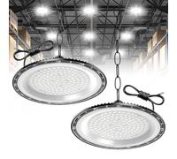 2 Pièces 200W LED Plafonnier d'atelier Lampe d'atelier 6500K Blanc froid Spot de plafond | IP65 Étanche Lampe d'atelier UFO Éclairage de hall Spot de hall Lampe industrielle