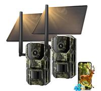 2 pièces 4G LTE caméra de gibier avec app & détecteur de mouvement 2K caméra de surveillance solaire en extérieur avec carte SIM 7800mAh batterie Alarm-Push en temps réel AI détection