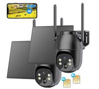 2 pièces 4G LTE caméra de surveillance extérieur batterie avec carte SIM 2K sans fil solaire PTZ caméra IP extérieure sans WLAN IR/vision nocturne couleur détection PIR