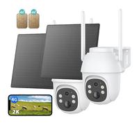 2 pièces 4G LTE caméra de surveillance extérieure solaire avec carte SIM 2K HD 3MP PTZ caméra sans fil sans WLAN extérieur batterie couleur/IR vision de nuit détection PIR