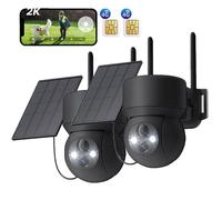 2 pièces 4G LTE caméra de surveillance extérieure solaire avec carte SIM sans WLAN 2K PTZ sans fil caméra IP extérieure sans WLAN détection PIR couleur/IR vision nocturne