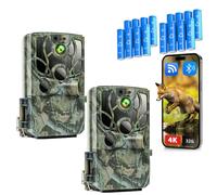 2 pièces 4K 48MP caméra de gibier avec téléphone portable de transmission APP WLAN Bluetooth avec détecteur de mouvement vision nocturne 120 ° grand angle caméra de la faune avec 8 piles AA