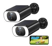 2 pièces 5MP FHD Caméra de surveillance extérieure Batterie avec panneau solaire 100% Caméra sans fil Surveillance extérieure Solaire Projecteur audio 2 voies Accès à distanceSans abonnement