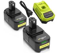 2 pièces 8.0Ah/8000mAh Remplacement pour Ryobi Batterie 18V + Chargeur P117 9.6V-18V pour RB18L50 P108 RB18L40 RB18L25 RB18L15 RB18L13 P107 P104 P102 P103 P107 P108 P109