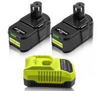 2 Pieces 8,0Ah Remplacement Batterie pour Ryobi Batterie 18V P108 RB18L50 RB18L40 + 3A BCL14151H Remplacement Chargeur pour Ryobi 9.6V-18V RB18L25 RB18L15 RB18L13 P102 P103 P104 P105 P106 P107 Powayup