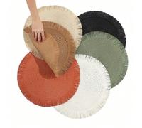 2 pièces/8 pièces Set de Sets de table ronds en papier tressé de 15 pouces avec franges, dessous de plat résistant à la chaleur, décoration de couvert d'hôtel et de restaurant, décoration de table à m
