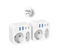 2 pièces Adaptateur de voyage USA Allemagne - Stecker, Prise de voyage Type B avec 4 USB (2 Type-C), Adaptateur de voyage avec interrupteur pour Thaïlande, Canada, Amérique, Mexique (EU vers US)