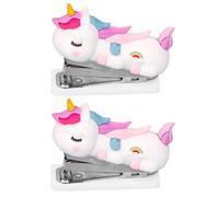 2 Pièces Agrafeuse Licorne Portable Mignonne, Acier Inoxydable | Retour Automatique du Ressort, Performance Stable, Compacte et Légère, pour École et Bureau, Garçon et Filles Étudiants