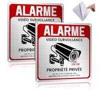 2 Pièces Alarme Video Surveillance en Aluminium,15×15 cm Panneau Propriété Privée en Aluminium Adhesif,24H Vidéo Surveillance Panneau Résistant aux UV Imperméable avec Aadhésif et Forage Préalable