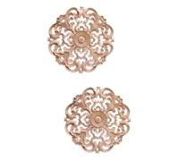 2 Pièces Applique en Incrustation Ronde en Bois | Ornement Ajouré Non Peint, Style Délicat et Vintage, Teinte Khaki, pour Murs, Portes, Meubles