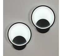 2 Pièces Applique Murale Intérieure, 12W 1350LM Ronde Lampe Murale LED Moderne, Aluminium Luminaire Murales Lumière Blanche Froide 6500K pour Chambre Salon Salle de Bain Escalier, Noir, Ø20cm