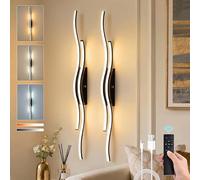 2 Pièces Applique Murale Sans Fil Rechargeable, 10000mAh Lampe Murale Intérieur Design Ondulé Moderne avec Télécommande et Tactile, Batterie, Intensité Variable, 3 Couleurs pour Salon, Chambre, Noir