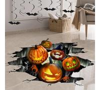 2 Pièces Autocollant Mural Citrouille D'halloween, Autocollant mural 3D en PVC Amovible Motif Citrouille, Sticker De Sol Décoratif pour Salon Chambre À Coucher, 3D en Trois Dimensions