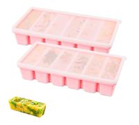 2 Pièces Bac a Glacon,Souper Cubes en Silicone à 6 Compartiments 100 ML avec Couvercle,Moule a Glacon Empilables pour Congélateur,Récipients pour Soupe,Glaçons,Bouillon,Sauce (Rose)