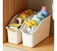 2 pièces Bacs de rangement en plastique robuste à design incurvé, gain de place, avec couvercles, sans assemblage requis, blancs, pour armoire de cuisine, sous l'évier, salle de bain, organisation de