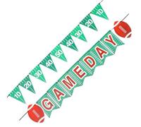 2 Pièces Banderole de Fête Rugby Verte en Papier, Décor Suspendu | Anniversaire Garçon et Filles, Lettres et Triangles, Ambiance Festive, Lot Pratique