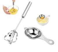 2 Pièces Batteur D'oeufs Semi-Automatiques et Séparateur de Blanc et de Jaune Batteur Mélangeur et Séparateurs D'oeufs en Acier Inoxydable Ustensile de Cuisine pour Pâtisserie Omelette Blanc Neige