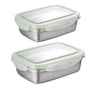 2 Pièces Boîte à Déjeuner Porte-aliments en Acier Inoxydable 550ml | Couvercle Hermétique Inclus, Format Portable, pour Riz et Viande, École ou Pique-niques, Vert