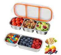 2 Pièces Boîte à Goûter Avec Compartiments En Acier Inoxydable, Boîte à Goûter Étanche, Réutilisable, Pour Les Collations, Salades, Fruits, Pour l'École, Travail, Camping (600 Ml, 700 Ml, Orange)