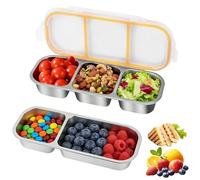 2 Pièces Boîte à Goûter Avec Compartiments En Acier Inoxydable, Boîte à Goûter Étanche, Réutilisable, Pour Les Collations, Salades, Fruits, Pour l'École, Travail, Camping (600 Ml, 700 Ml, Jaune)