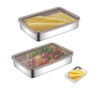 2 Pièces Boîte à Jambon pour Refrigerateur, 19,7x14x4cm Boîtes a Charcuterie en Acier Inoxydable avec Couvercle, Empilable Boite a Fromage pour Frigo, Boite Conservation Jambon pour Viande, Bacon