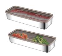 2 Pièces Boîte à Jambon pour Refrigerateur, 26,5x10x5cm Boîtes a Charcuterie en Acier Inoxydable avec Couvercle, Empilable Boite a Fromage pour Frigo, Boite Conservation Jambon pour Viande, Bacon