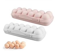 2 Pièces Boite a Oeuf Boite a Oeufs en Plastique avec Couvercle Boite Oeuf avec 12 Espaces Rangement Oeufs Convient pour Réfrigérateur, Extérieur(Rose y Gris)