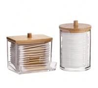 2 pièces Boîte de rangement pour cotons-tiges, Conteneur de rangement pour salle de bain, Distributeur rond pour cotons/cotons-tiges 10/7oz, Pot de rangement cosmétique transparent avec couvercle en b