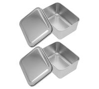 2 Pièces Boîte de Rangement Rectangulaire avec Couvercle | Fêtes, Fond Plat et Bords Arrondis, Finition Argentée, Transport Discret pour Repas, la Cuisine