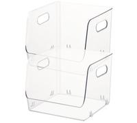 2 Pièces Boîte de Rangement Transparente Empilable, Poignées | PET Lisse, pour Maquillage et Articles de Toilette, à Poser sur Étagères ou Table, Nettoyage Facile