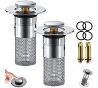 2 Pièces Bonde de Lavabo Universel avec Filtre Amovible 34-40mm Pop Up Bouchon Lavabo pour Lavabo Baignoire Cuisine Bain