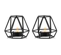 2 Pièces Bougeoirs Bougie Thé, Support Bougie Thé Noir, Bougeoirs Votifs Bougie Chauffe-Plat Géométrique Hexagonale Métal pour Décoration Tables Basses Salon Maison Mariage, Ornements pour Fête Noël