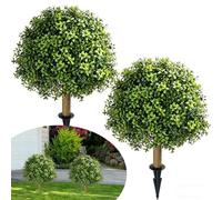 2 Pièces Boule de Buis Artificiel 60 cm Extérieur Plantes Artificielles | Topiaire Artificielle avec Piquet Fausse Plante Anti UV Buis Arbustes Artificiels Décoratioon Jardin Porche Balcon Terrasse