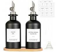 2 Pièces Bouteille Huile Olive 500Ml,Entonnoir1,Étiquettes18,Support En Bambou 1,Huilier En Verre Avec Bec Verseur Huile D'O[IN38]