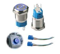 2 Pièces Bouton Poussoir Lumineux 16 mm, Interrupteur 12v Étanche IP65 avec LED Bleue Intégrée, Contact NO NC, Métal Robuste, Installation Facile pour Usage Industriel et Électrique