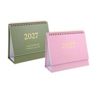 2 Pièces Calendrier de Bureau à Feuilleter 2026-2027, Mini Chevalet | Reliure Double Fil, Format Mensuel Lisible, Papier Cartonné, Vert et Rose