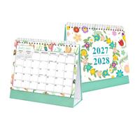 2 Pièces Calendrier de Bureau Floral 2027-2028, Papier, 18 Mois | Organisation Mensuelle, Illustrations Botaniques, Format Compact, pour Professeurs et Étudiants, Décoration de Bureau