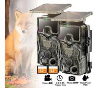 2 pièces caméra pour animaux sauvages 4K 48P WLAN caméra solaire pour animaux sauvages avec 2600mAh batterie & détecteur de mouvement vision de nuit 0,2s temps de déclenchement Comprend une carte de 3