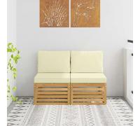 2 pièces Canapé de jardin moyen en bois d'acacia massif blanc, design moderne aveugle, universel pour terrasse et jardin