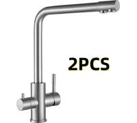 2 PIÈCES CECIPA Robinet de cuisine 3 voies, osmoseur 3 en 1, robinet de cuisine, robinet d'eau pure avec 2 manettes de commande séparées, finition brossée