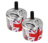 2 Pièces Cendrier Rond Coupe-vent en Acier Inoxydable à Couvercle Rotatif | Mécanisme Poussoir pour Éteindre Rapidement, Format Portable, Décoration Rétro Élégante, Adapté Intérieur, Bureau, Voiture