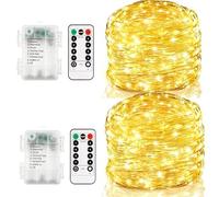 2 pièces Chaînes lumineuses à pile, 6M 60 LED Chaîne lumineuse avec télécommande et minuterie, Chaîne lumineuse à pile filaire étanche pour intérieur extérieur Noël Mariage Décoration (Blanc chaud)