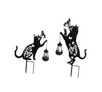 2 Pièces Chat Figurine Statue Extérieure Sculpture Lanterne Solaire Ornement Pelouse Décor Fer Adaptée aux Maisons Cours Espaces de Jardin Patios