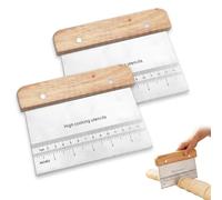 2 Pièces Coupe Pâte en Acier Inoxydable avec Graduation, 15x11cm Raclette Cuisine avec Manche en Bois, Corne Pâtisserie Professionnelle, Spatule Inox pour Pain, Pizza, Gâteau et Ramasse Légumes