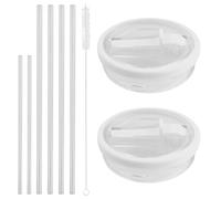 2 Pièces Couvercle de gobelet transparent 30oz, Couvercle de gobelet anti-fuite réutilisable anti-poussière, avec 2 pailles assorties, 4 pailles et 1 brosse à paille, pour l'eau, le jus, le lait
