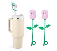 2 pièces Couvercle pour mini rose Paille Stanley Cup en Silicone,Couvercle en paille réutilisable et anti-poussière,bouchons en silicone anti-fuite,Compatible avec 30 & 40 Oz,pour pailles 6 8 10 mm