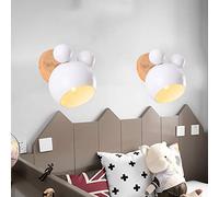 2 pièces Creative Cartoon En Bois Appliques Murales Nordique Macaron LED Applique Murale Enfants Lecture Chambre Éclairage De Chevet E27 Applique murale décorative -Blanc